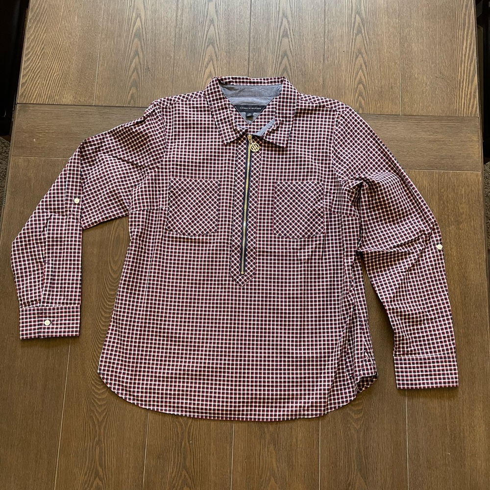Tommy Hilfiger Woman’s Zip Up Plaid Blouse. Size Large.  NWOT - Picture 7 of 11